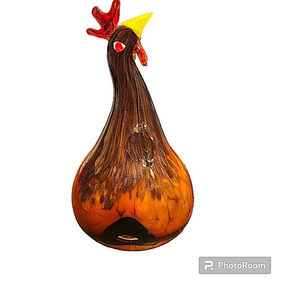 Hand Blown Studio Art Gourd Glass Tall Rooster Brown Figurine. - Picture 4 of 8